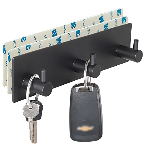 Version 1.0.0 VIRFIN Key Holder for Wall with 2 Self-Adhesive Tapes, No Damage Key Holder Rack for Wall with 3 Key Hooks for Entryway, Door, Bathroom, Kitchen(Black) - Image 1