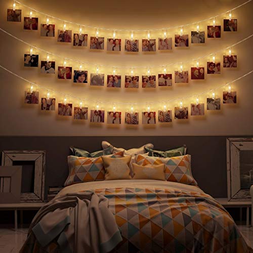 5104CA7q32L.jpg CozyHome - 5.5YD photo string with clips battery with timer remote | 30x light clips led | hanging fairy picture indoor | photo lights with clips | clip lights for girl pictures | teen girl room decor - Image 1