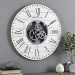 FirsTime & Co. White Shiplap Gears Wall Clock, Large Vintage Decor for Living Room, Home Office, Round, Wood and Plastic, Farmhouse, 27 inches