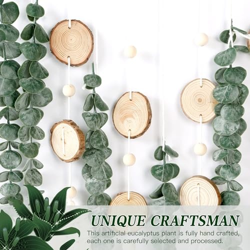 Sggvecsy 21’’ Eucalyptus Wall Hanging Decor Artificial Eucalyptus Plant Fake Greenery Leaves Boho Wall Decor with Wooden Stick for Bedroom Bathroom Kitchen Rustic Farmhouse Home Living Room Decoration - Image 2