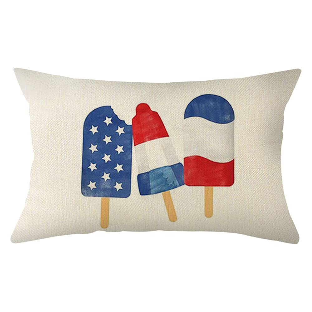 Version 1.0.0 Ogiselestyle Patriotic Blue Popsicle Pillow Cover 12x20 Inch 4th of July Decorative Pillows Case Independence Day Decor Cushion Case for Sofa Couch - Image 1