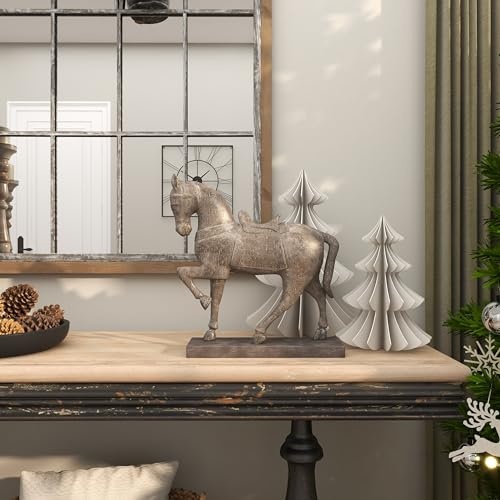 Deco 79 Polystone Horse Decorative Sculpture Prancing Home Decor Statue, Accent Figurine 14" x 4" x 15", Brown - Image 7