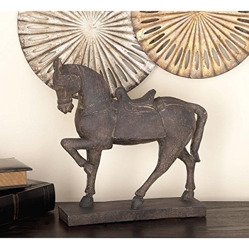 Deco 79 Polystone Horse Decorative Sculpture Prancing Home Decor Statue, Accent Figurine 14" x 4" x 15", Brown - Image 2