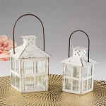Kate Aspen Rustic Farmhouse White Candle Holder, Wedding, Centerpiece Table, Home, Shelf, 5 inch Decorative Lantern - Image 3