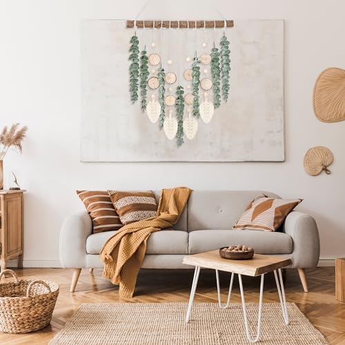 Sggvecsy 21’’ Eucalyptus Wall Hanging Decor Artificial Eucalyptus Plant Fake Greenery Leaves Boho Wall Decor with Wooden Stick for Bedroom Bathroom Kitchen Rustic Farmhouse Home Living Room Decoration - Image 5