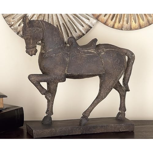 Deco 79 Polystone Horse Decorative Sculpture Prancing Home Decor Statue, Accent Figurine 14" x 4" x 15", Brown - Image 20