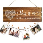 Buecasa Housewarming Gifts New Home Sign Decor - Rustic Wall Hanging Picture Frame with 6 Heart Clips -This Is Us Wall Decor 15.8x6.0 Inches