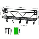 HappyHapi Key Holder for Wall Decorative, Entryway Key Hooks, Wall Mounted Key Rack with 5 Hooks, Metal Wire Mesh Basket Mail Holder, 9.8”Lx2.1”Wx4.1”H - Image 7