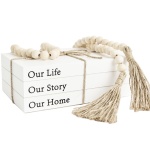 Decorative Books for Home Decor, White Faux Books for Decoration, Rustic Farmhouse Stacked Display Books (Our Life Our Story Our Home)