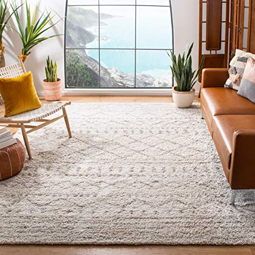 Version 1.0.0 SAFAVIEH Arizona Shag Collection Area Rug - 8' x 10', Ivory & Beige, Moroccan Design, Non-Shedding & Easy Care, 1.6-inch Thick Ideal for High Traffic Areas in Living Room, Bedroom (ASG741A) - Image 1
