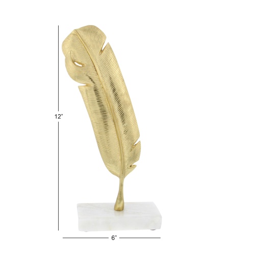 CosmoLiving by Cosmopolitan Aluminum Metal Bird Decorative Sculpture Feather Home Decor Statue, Accent Figurine 6" x 2" x 12", Gold - Image 2