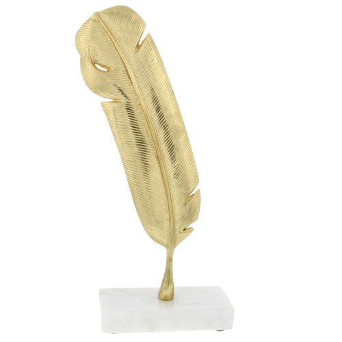 CosmoLiving by Cosmopolitan Aluminum Metal Bird Decorative Sculpture Feather Home Decor Statue, Accent Figurine 6" x 2" x 12", Gold - Image 1