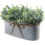 Winlyn Artificial Eucalyptus Arrangement in Rustic Oval Galvanized Metal Planter Box Faux Eucalyptus Bush Greenery Potted Plants for Farmhouse Indoor Home Office Table Centerpiece Kitchen Décor - Image 9