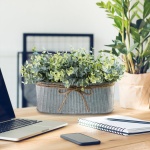 Winlyn Artificial Eucalyptus Arrangement in Rustic Oval Galvanized Metal Planter Box Faux Eucalyptus Bush Greenery Potted Plants for Farmhouse Indoor Home Office Table Centerpiece Kitchen Décor - Image 4