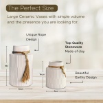 White Large Ceramic Vase Set of 2, Modern Farmhouse Home Decor Accents, Rustic Décor and Accessories for Living Room, Dining Table and Mantle, Coffee Table Centerpiece Decorations, Trendy Boho Vases - Image 5