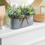 Winlyn Artificial Eucalyptus Arrangement in Rustic Oval Galvanized Metal Planter Box Faux Eucalyptus Bush Greenery Potted Plants for Farmhouse Indoor Home Office Table Centerpiece Kitchen Décor - Image 6
