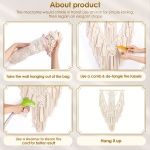 ANROYE Macrame Boho Wall Hanging Decor, Geometric Woven Tapestry Chic Cotton Handmade Bohemian Art with Long Tassel, Craft Ornament for Dorm Home Bedroom Western Room Decoration Gift for Women - Image 2