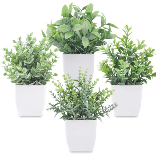 Der Rose 4 Packs Fake Plants Mini Artificial Greenery Potted Plants for Home Decor Indoor Office Table Room Farmhouse - Image 1