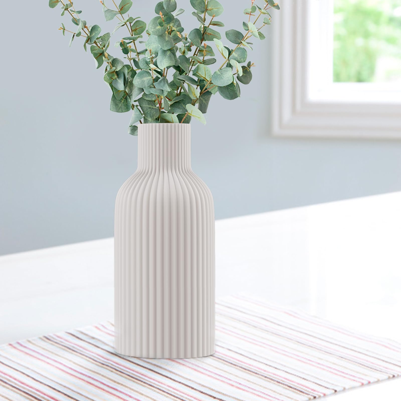Version 1.0.0 Vase, White Ceramic Vase, Flower Vase, Minimalist Modern Home Decor, Matte Finish Pampas Grass Vase for Table, Fireplace, Shelf, Mantel, Entryway and Centerpieces - Image 1