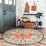 Lahome Washable Round Rugs 5'3"ft, Bohemian Orange Circle Rugs for Living Room, Entryway Round Area Rug, Floral Medallion Soft Non Slip Nursery Carpet for Bedroom Dining Coffee Table - Image 8