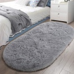 LOCHAS Fluffy Gray Bedroom Rug 2.6' x 5.3', Shaggy Area Rug for Bedroom Bedside, Soft Oval Throw Rugs Carpet for Living Room Kids Girls Home Decor