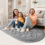 LOCHAS Fluffy Gray Bedroom Rug 2.6' x 5.3', Shaggy Area Rug for Bedroom Bedside, Soft Oval Throw Rugs Carpet for Living Room Kids Girls Home Decor - Image 8