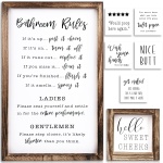 KIBAGA Farmhouse Bathroom Decor Set of 2 - Funny Interchangeable Wall Signs That Will Bring a Good Laugh To Your Bathroom - Rustic Wooden Picture Frames with Unique Sayings Are Perfect For Your Home