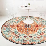 Lahome Washable Round Rugs 5'3"ft, Bohemian Orange Circle Rugs for Living Room, Entryway Round Area Rug, Floral Medallion Soft Non Slip Nursery Carpet for Bedroom Dining Coffee Table - Image 7