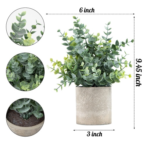Coferset 2 Pack Small Fake Plants Eucalyptus Potted Artificial Plants for Shelf Desk Home Bathroom Farmhouse Room Coffee Table Decor (Sage Green) - Image 2