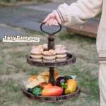 Mustry Rustic Wooden 2 Tiered Tray, Round Farmhouse Kitchen Table Decor Serving Tier Tray, Food Fruits Cupcake Display Coffee Bar Home Party Seasonal Decorations (Brown) - Image 2