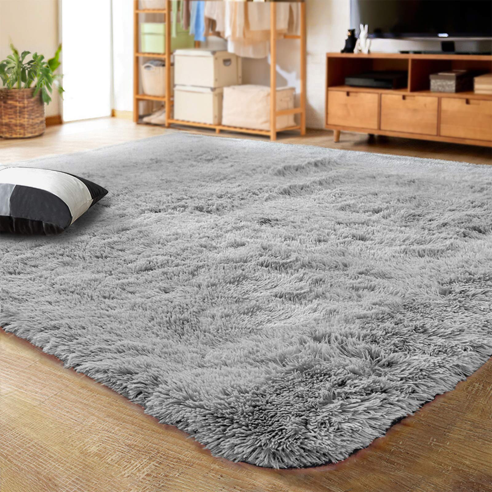 81Ru4Az6E2L.jpg LOCHAS Ultra Soft Indoor Modern Area Rugs Fluffy Living Room Carpets for Children Bedroom Home Decor Nursery Rug 4x5.3 Feet, Gray - Image 1