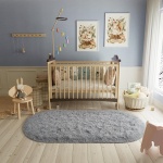 LOCHAS Fluffy Gray Bedroom Rug 2.6' x 5.3', Shaggy Area Rug for Bedroom Bedside, Soft Oval Throw Rugs Carpet for Living Room Kids Girls Home Decor - Image 7