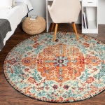 Lahome Washable Round Rugs 5'3"ft, Bohemian Orange Circle Rugs for Living Room, Entryway Round Area Rug, Floral Medallion Soft Non Slip Nursery Carpet for Bedroom Dining Coffee Table - Image 9