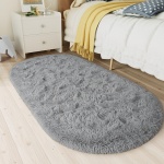 LOCHAS Fluffy Gray Bedroom Rug 2.6' x 5.3', Shaggy Area Rug for Bedroom Bedside, Soft Oval Throw Rugs Carpet for Living Room Kids Girls Home Decor - Image 2