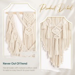 ANROYE Macrame Boho Wall Hanging Decor, Geometric Woven Tapestry Chic Cotton Handmade Bohemian Art with Long Tassel, Craft Ornament for Dorm Home Bedroom Western Room Decoration Gift for Women - Image 6