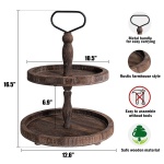 Mustry Rustic Wooden 2 Tiered Tray, Round Farmhouse Kitchen Table Decor Serving Tier Tray, Food Fruits Cupcake Display Coffee Bar Home Party Seasonal Decorations (Brown) - Image 3