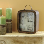 Stonebriar Large Square Rustic Metal Table Top Clock with Handle and Rivet Detail, Industrial Home Decor Accents for the Mantel, Shelf, Desk, or Any Table Top, Battery Operated - Image 3