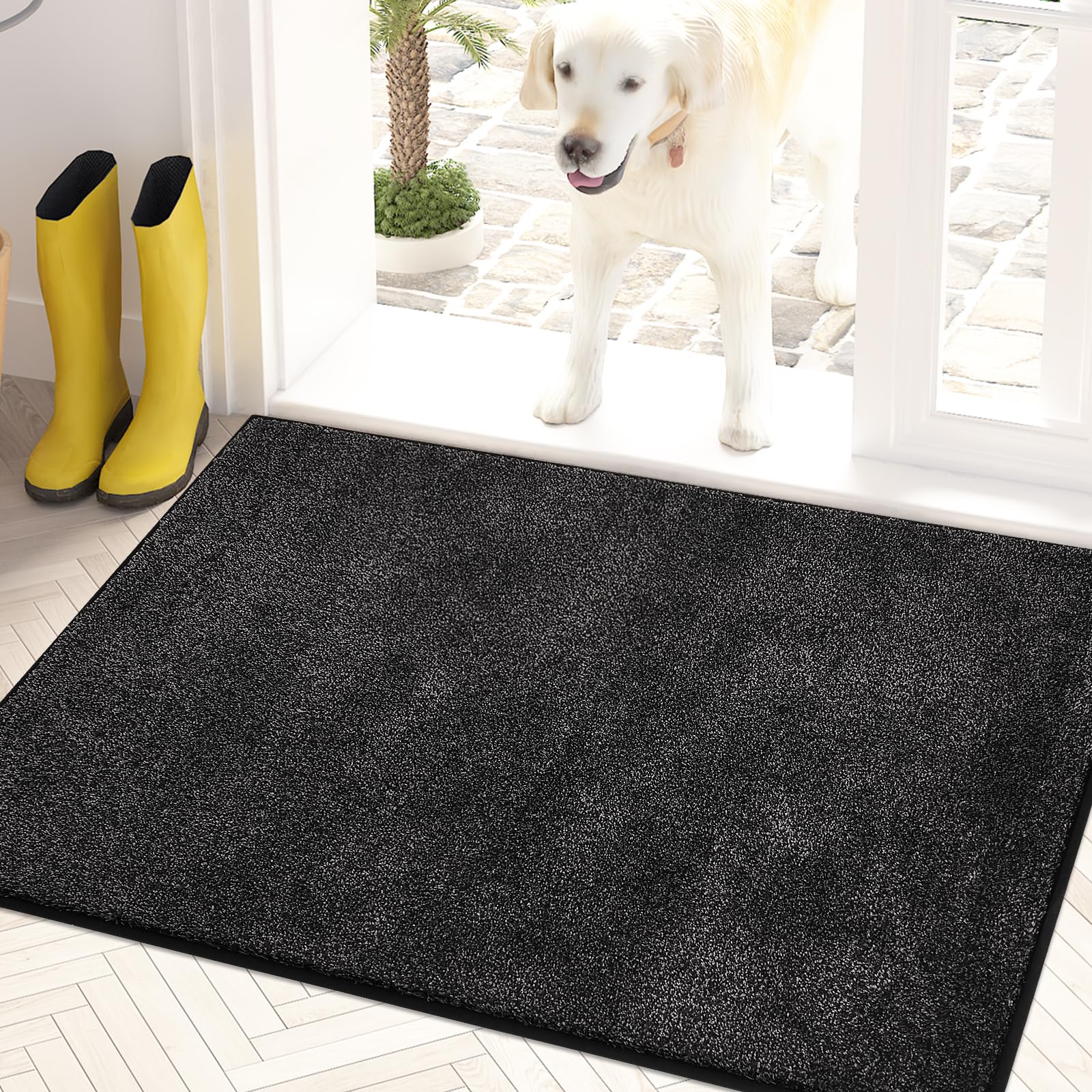 Version 1.0.0 PURRUGS Dirt Trapper Door Mat 24" x 35.5", Non-Slip Machine Washable Entry Rug, Shoe Scraper, Dog Door Mat, Super Absorbent Welcome Mat for Front & Back Door, Muddy Shoes & Paws, Charcoal - Image 1