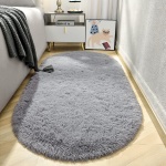 LOCHAS Fluffy Gray Bedroom Rug 2.6' x 5.3', Shaggy Area Rug for Bedroom Bedside, Soft Oval Throw Rugs Carpet for Living Room Kids Girls Home Decor - Image 3